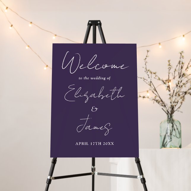 Purple Minimalist Script Wedding Welcome Sign (In Situ (Stand))