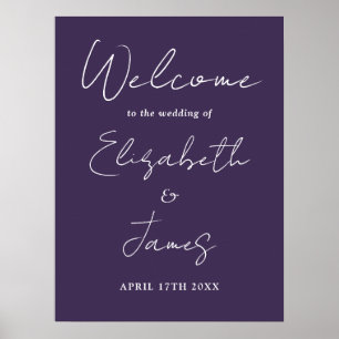 Purple Minimalist Script Wedding Welcome Sign