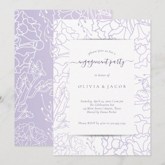 Purple Minimalist Wedding Engagement Party Invitation (Front/Back)