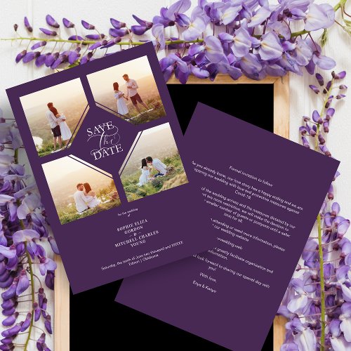 Purple Minimalist Wedding Fancy 4 Photos Collage