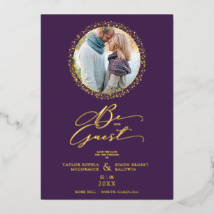 Purple Minimalist Wedding Fancy Round Photo Foil Invitation