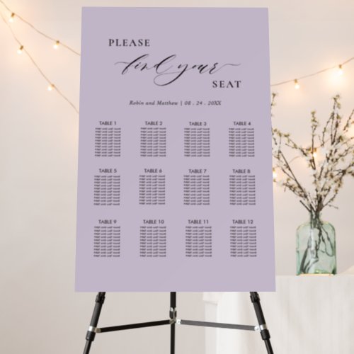 Purple Minimalist Wedding Seating Chart Foam Board