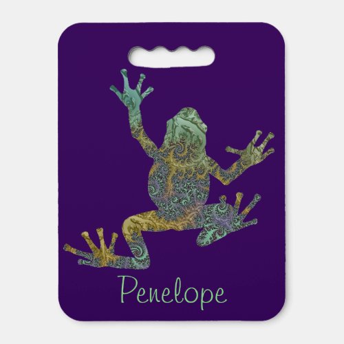 Purple Mint and Gold Fractal Tree Frog with Name Seat Cushion