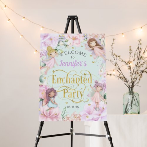 Purple Mint Fairy enchanted party welcome sign