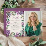 Purple Mint Green Floral 70th Birthday Photo  Invitation<br><div class="desc">Celebrate a beautiful milestone with this elegant 70th birthday photo invitation. The design features a frame of watercolor roses, lilacs, and greenery in shades of purple and green, paired with stylish typography for the party details. A personalized photo of the guest of honor sits alongside the floral layout, creating a...</div>