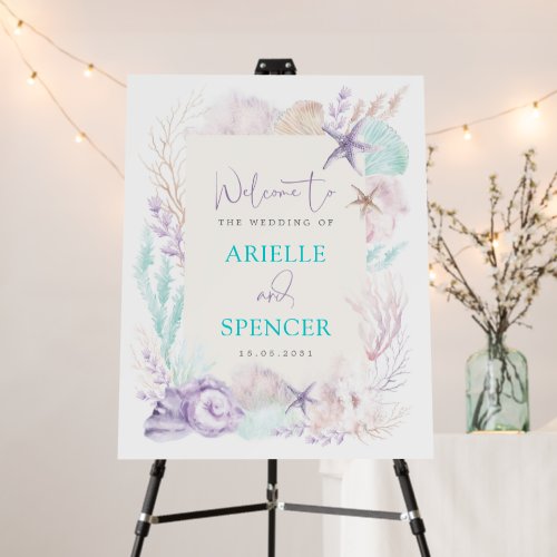 Purple Mint Ocean Beach Seaside Wedding Welcome Foam Board