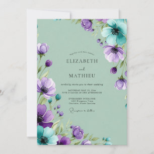 Purple Mint Painterly Spring Wedding Invitation