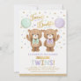 Purple Mint Teddy Bear Balloon Twin Baby Shower Invitation