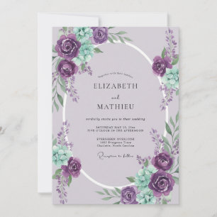 Purple Mint Wreath Wedding Invitation