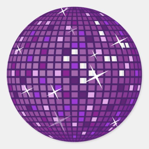 PURPLE MIRROR DISCO BALL CLASSIC ROUND STICKER