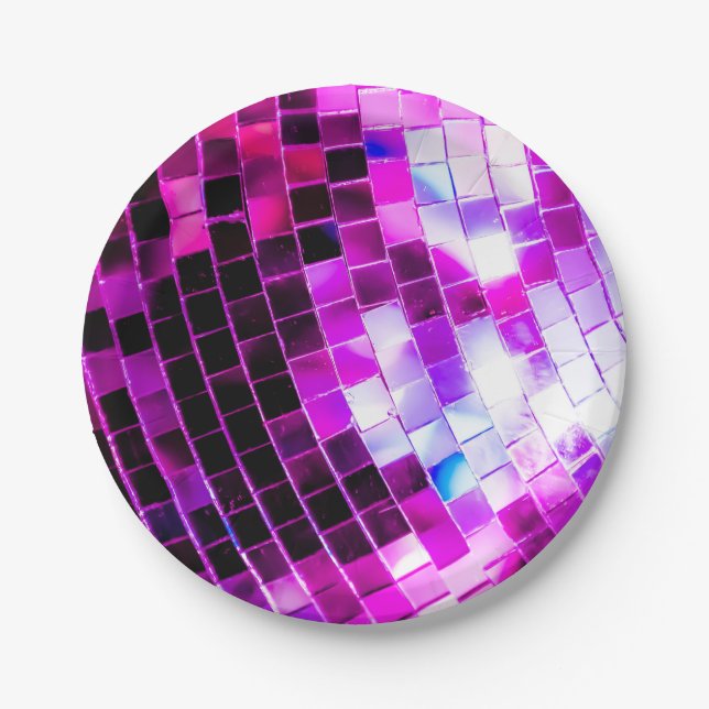 Purple Mirror Disco Ball Paper Plates (Front)