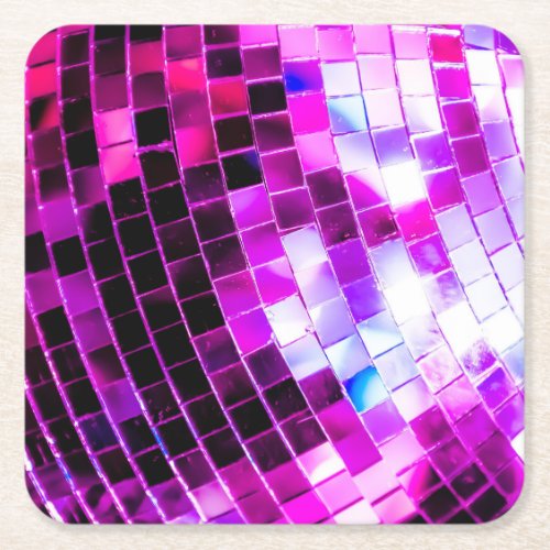 Purple Mirror Disco Ball Square Paper Coaster