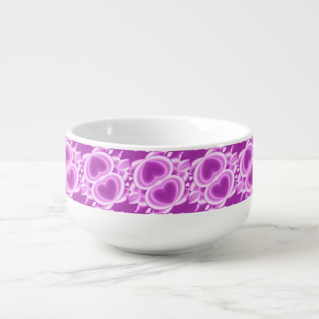 Purple Mirrored Hearts Soup Mug (Front)