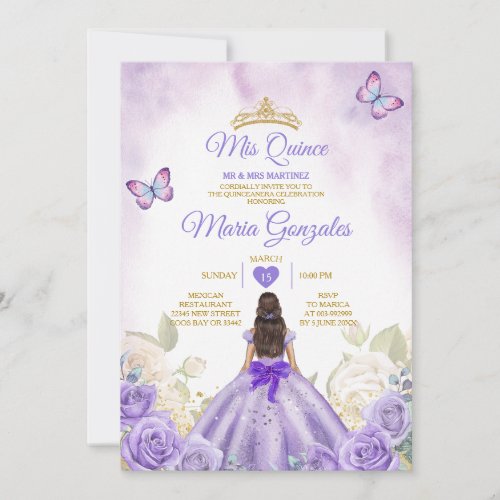Purple Mis Quince Lavender 15 Anos Silver Crown Invitation
