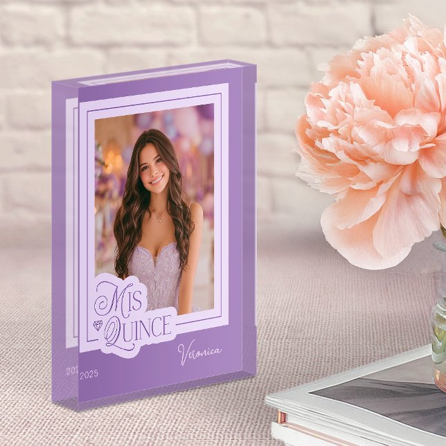 Purple Mis Quince Quinceañera Photo Acrylic Block (5x7 photo acrylic block)