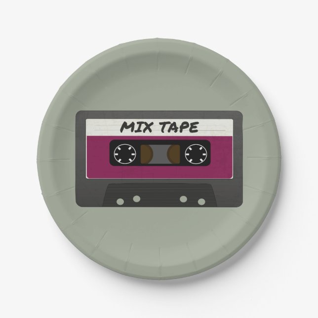 Purple Mix Tape - 80s And 90s Retro Inspired Gift Paper Plates (Front)