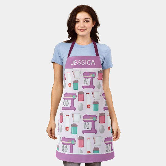 Purple Mixer Baking Collage Personalised Apron (Worn)