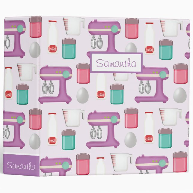 Purple Mixer Baking Collage Personalised Recipe 3 Ring Binder (Front/Spine)
