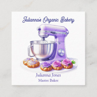 Purple Mixer Bread Bakery Pastry Chef  Square Business Card