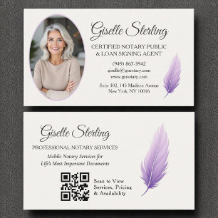 Purple Mobile Notary QR Code Lilac Photo Business Card