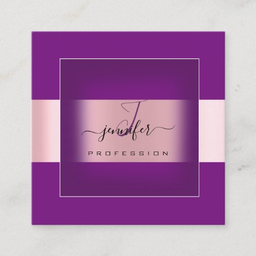 Purple Moddern  Makeup Monogram Name Social Rose Square Business Card