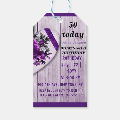 Purple Modern 50th Birthday Invitation Gift Tags