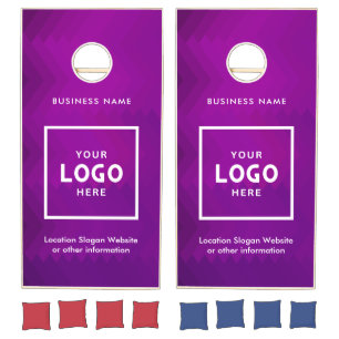 Purple Modern Abstract Business Logo Branded Cornhole Set