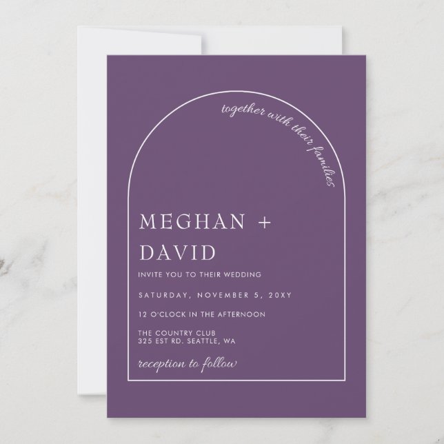 Purple Modern Arch Wedding  Invitation (Front)