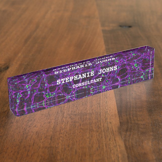 Purple Modern Art Abstract Monogram Name Template Desk Name Plate (Side)