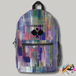 Purple Modern Art Monogram Pickleball Printed Backpack