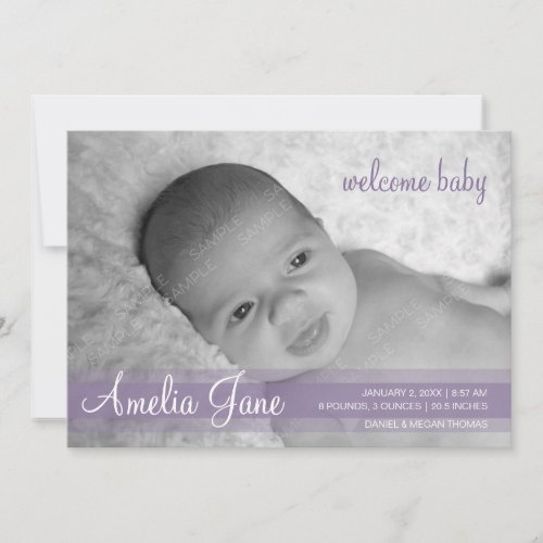 Purple Modern Baby Announcement