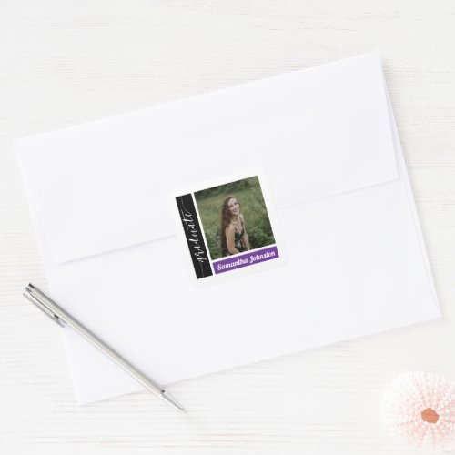 Purple Modern Block Photo Graduation Square Sticker