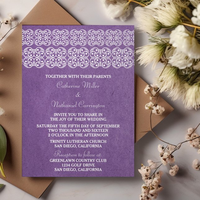 Purple Modern Bohemian Wedding Invite (Purple Modern Bohemian Wedding Invite)