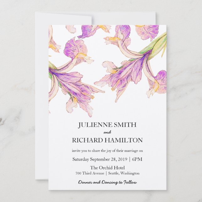 Purple Modern Botanical Wedding Invitations (Front)