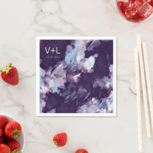 Purple Modern Brush Stroke Wedding Napkins