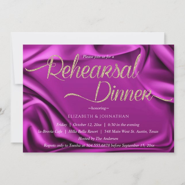 Purple Modern Calligraphy Minimal Rehearsal Dinner Invitation (Front)