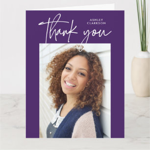 Purple Modern Calligraphy Photo Graduation Folded Thank You Card