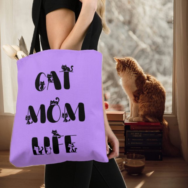 Purple Modern Cat Mom Life Cute Mother's Day  Tote Bag (Creator Uploaded)