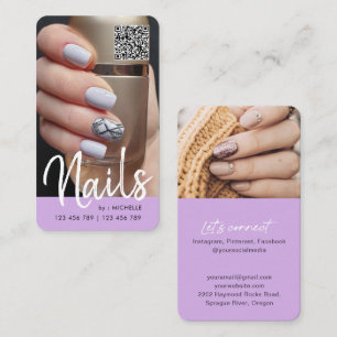 Purple Modern chic QR code nails photo Business Card