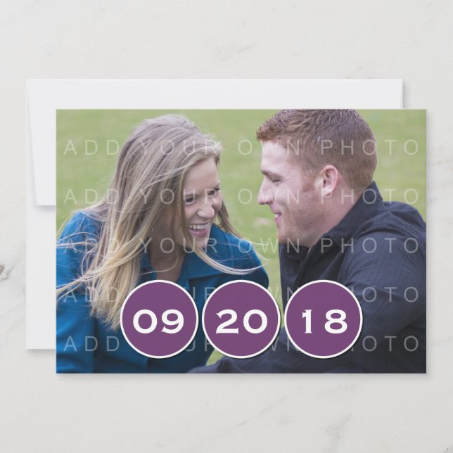 Purple Modern Circles Photo Save the Date Invite (Front)