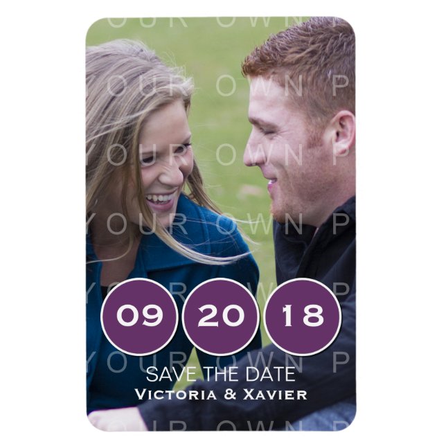 Purple Modern Circles Photo Save the Date Magnet (Vertical)