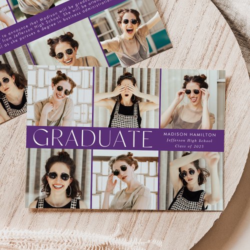 Purple Modern Classic 12 Photo Graduation Announcement