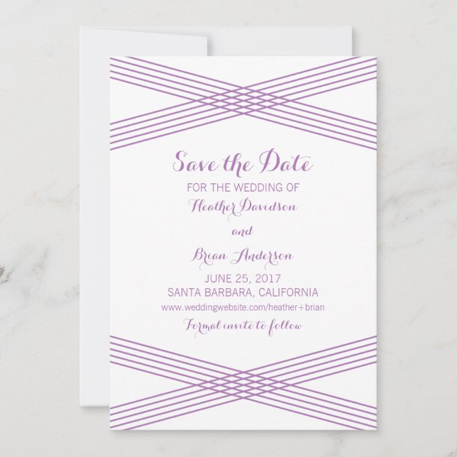 Purple Modern Deco Save the Date Invite (Front)