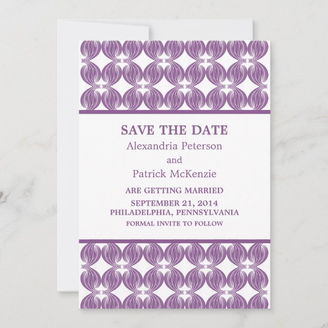 Purple Modern Deco Save the Date Invite (Front)