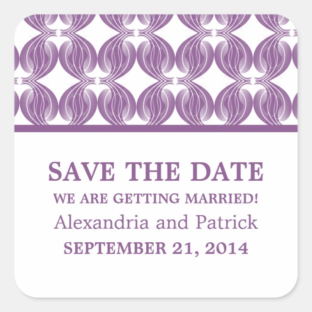Purple Modern Deco Save the Date Stickers (Front)