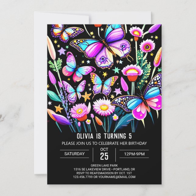 Purple Modern Editable Butterfly Birthday Invitation (Front)