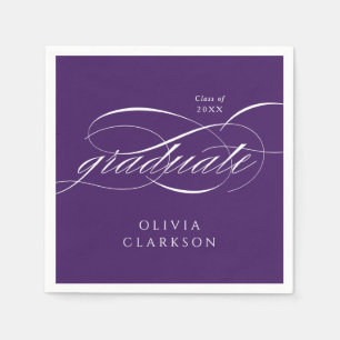 Purple Modern Elegant Script Graduation Party Napkins