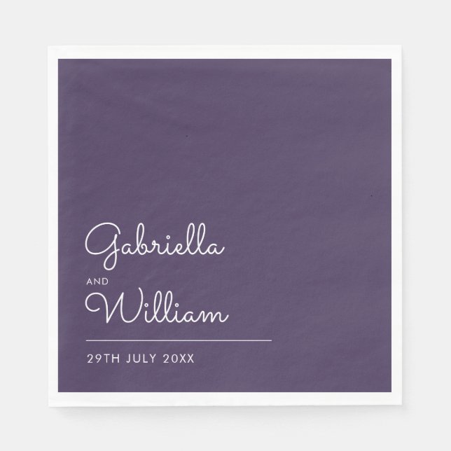 Purple Modern Elegant Script Minimalist Napkins (Front)