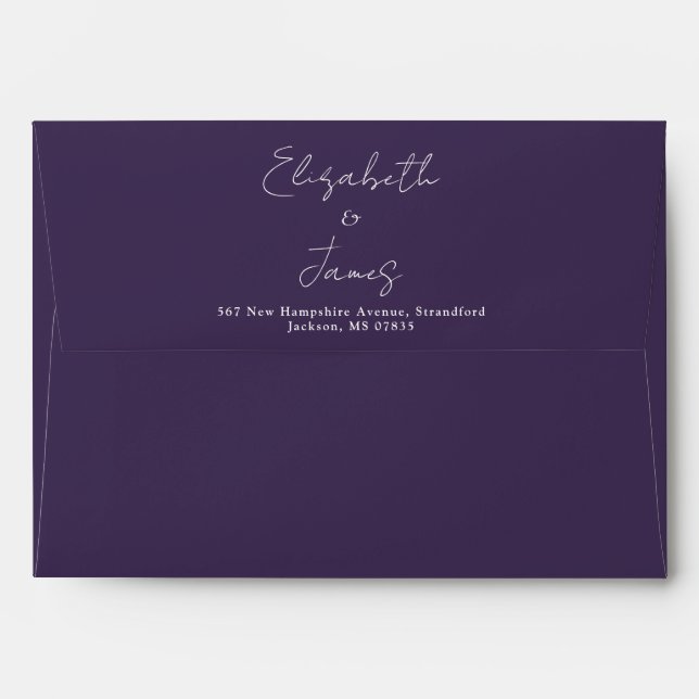 Purple Modern Elegant Script Return Address Envelope (Back (Top Flap))