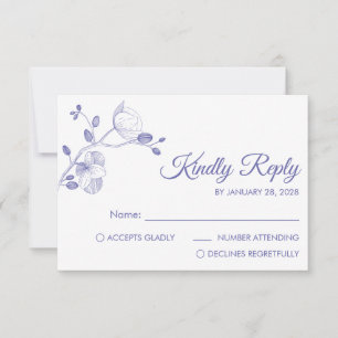 Purple modern floral elegant orchids minimalist RSVP card